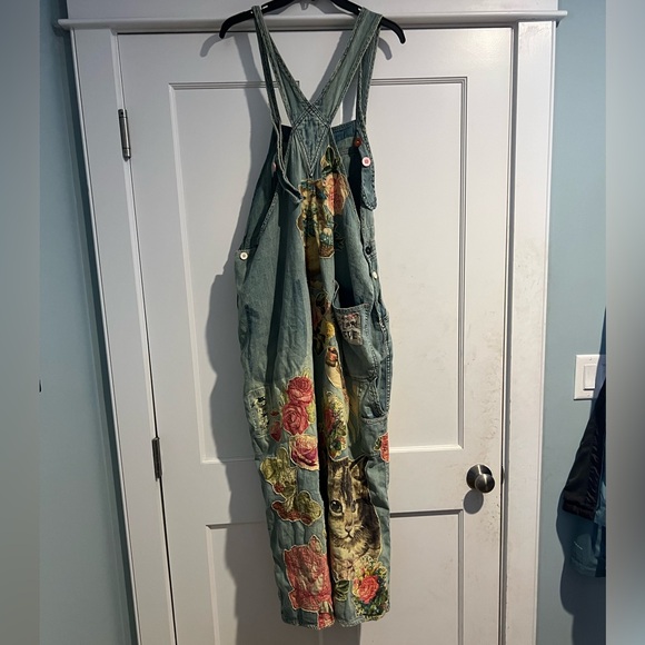 Magnolia Pearl/Free People Floral Appliqué Denim Overalls - Vintage - OS - NWT - Picture 12 of 16